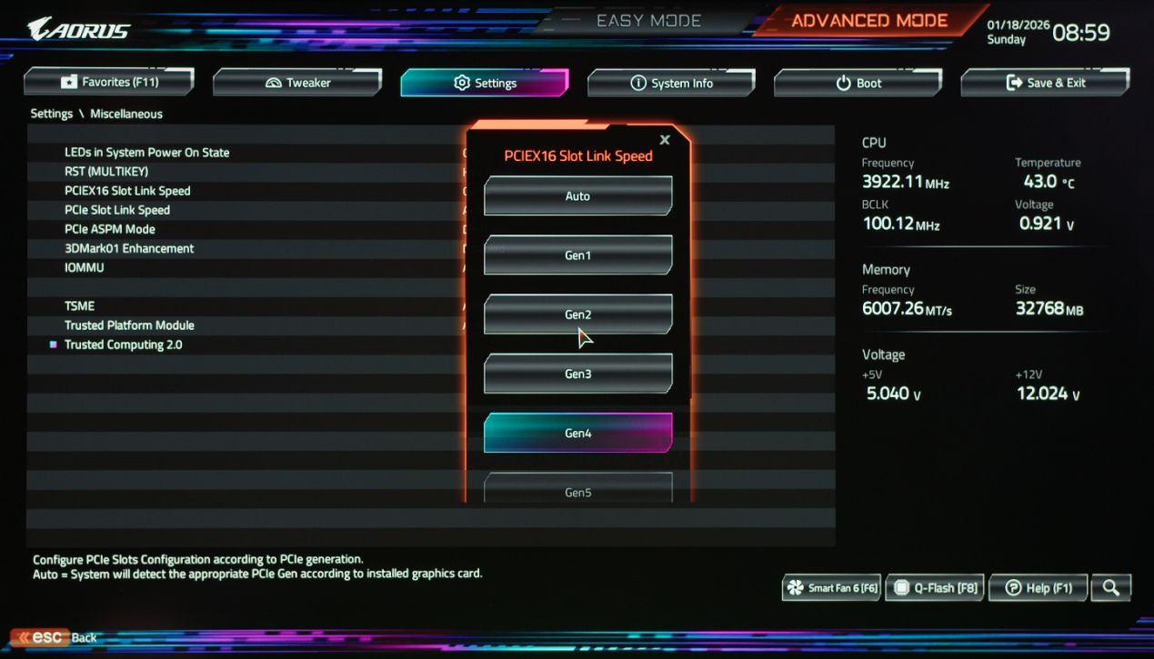 B650I Aorus PCIEX16 Link Speed